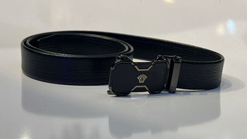 Versace Black Leather Belt with Signature Medusa Buckle